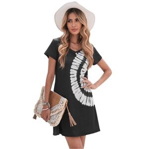 NWT COZY Graphic Print Tunic Dress in Indigo and White